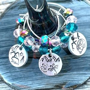Wine Glass Charms- Wine Gifts - Wine Charms - Hand Stamped - Wine Time